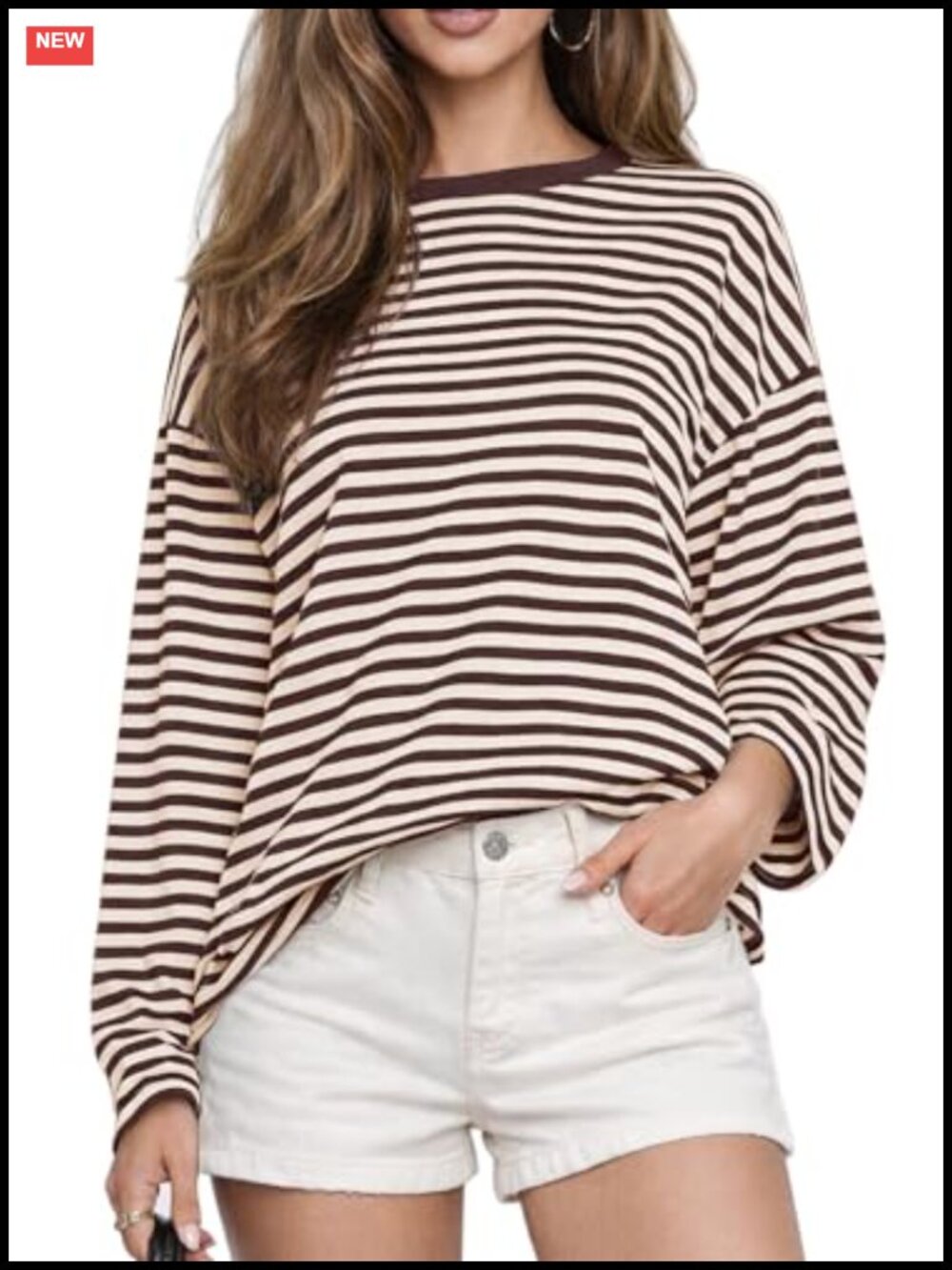 Womens Oversized Striped Long Sleeve T-Shirt Casual Fall Top